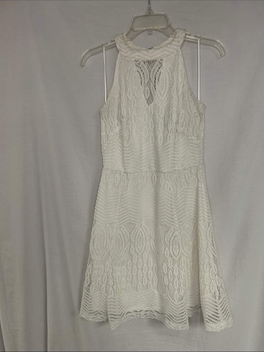 White Lace High Neck Dress - Women's Sundress